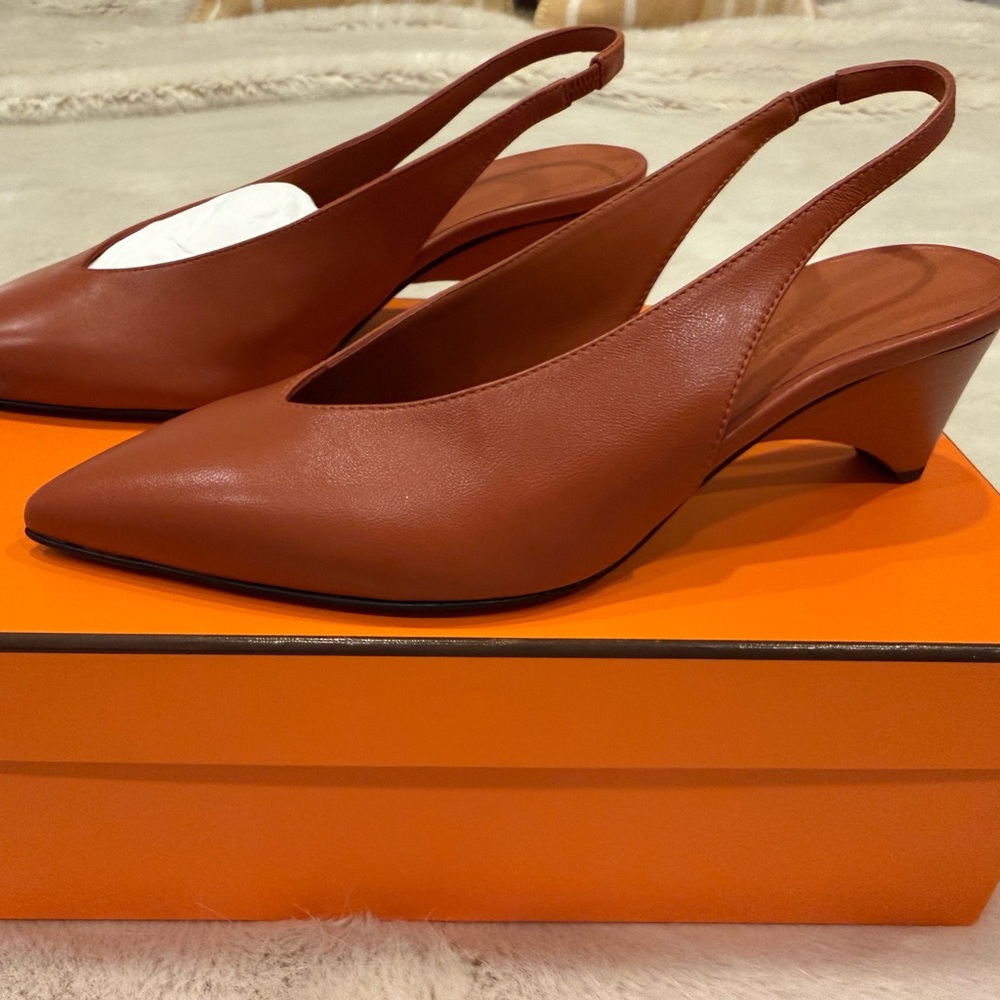 Hermes Tan Slingback Heels